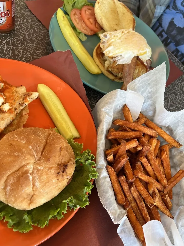 Breakfast Burger and Sweet Potato Fries